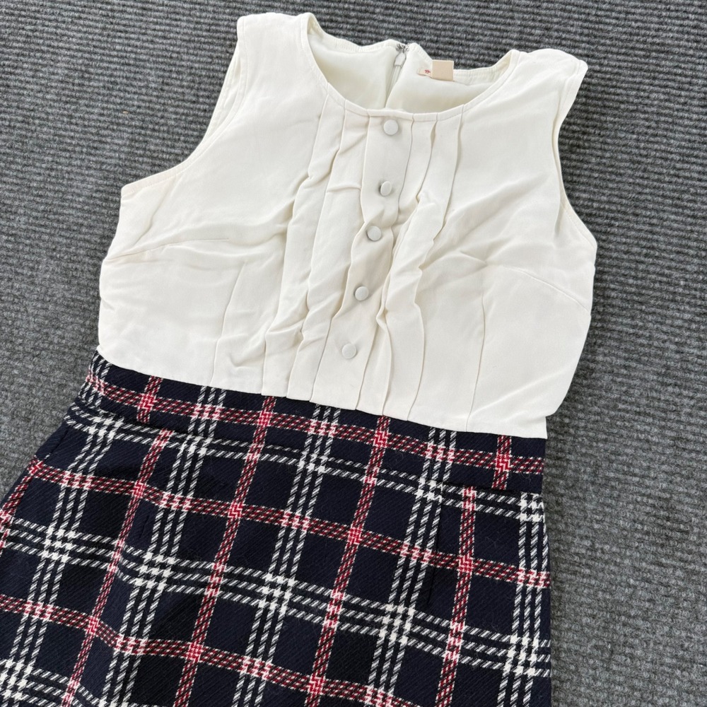 Brooks Brothers Red Fleece Sleeveless Womens 8 Navy Red White Plaid Sheath Dress